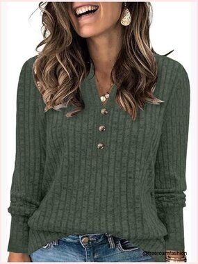 Plus Size Long Sleeve V Neck Button Down Tunic Sweater Loose Fit Casual Tops